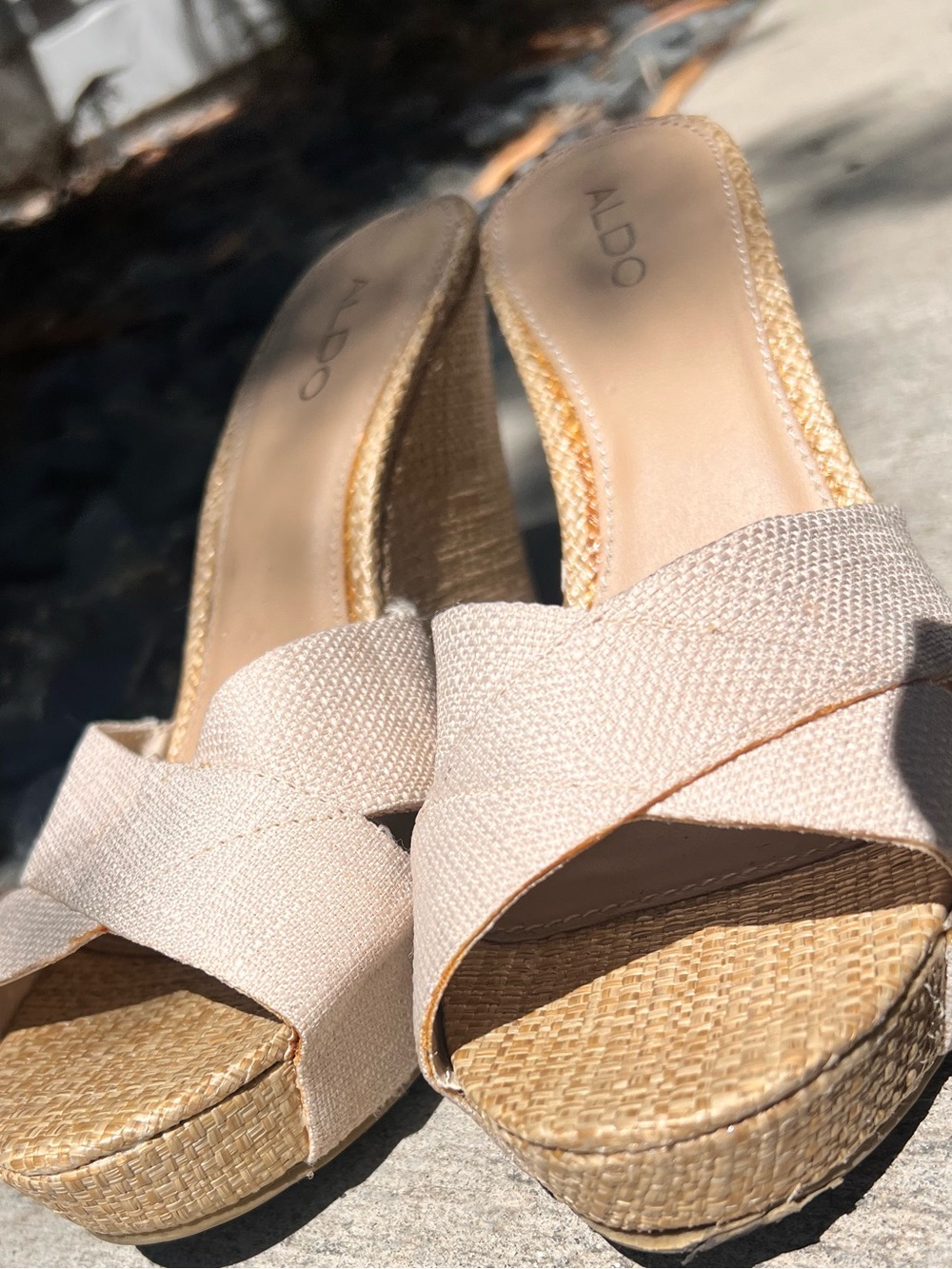 ALDO Nude-Cream Cross Strap Wedge Sandals